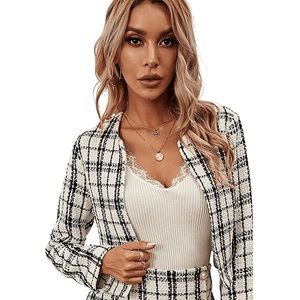 2 piece skirt and cropped blazer set plaid